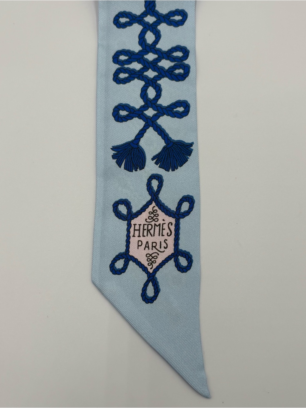 Hermes Galons et Brandebourgs Twilly Silk Scarf Bleu Celeste Bleu Roi Rope Knot - Picture 4 of 6
